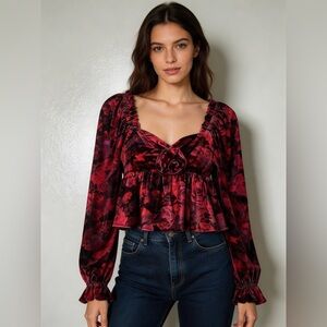 Chelsea&Violet Burgundy Floral Blouse NEW size M,polyester soft velvety texture